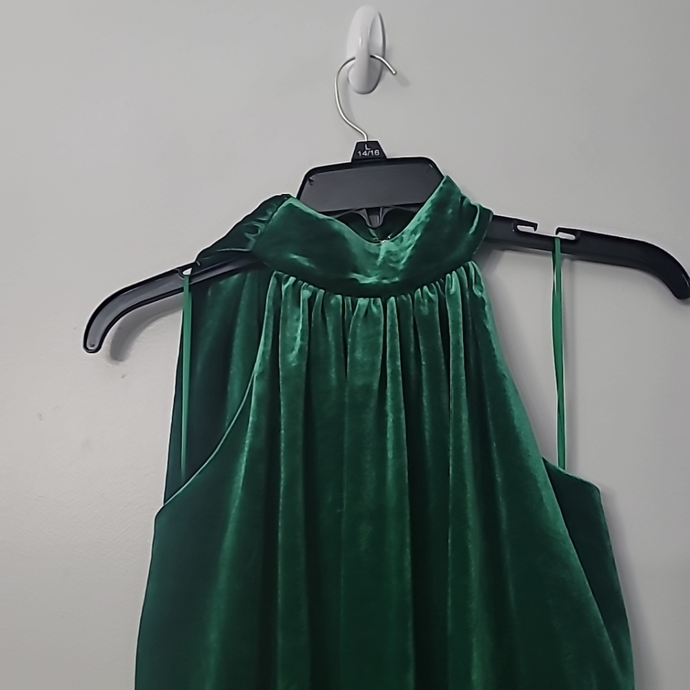 Belle Badgley Mischka Mock Neck Sleeveless Stretch Velvet Drape Halle Dress - Picture 7 of 8